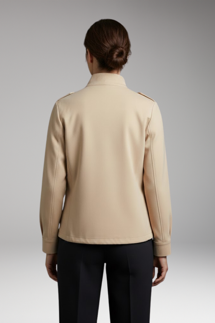 Pippa | Womens Beige Collared Zip Up Jacket