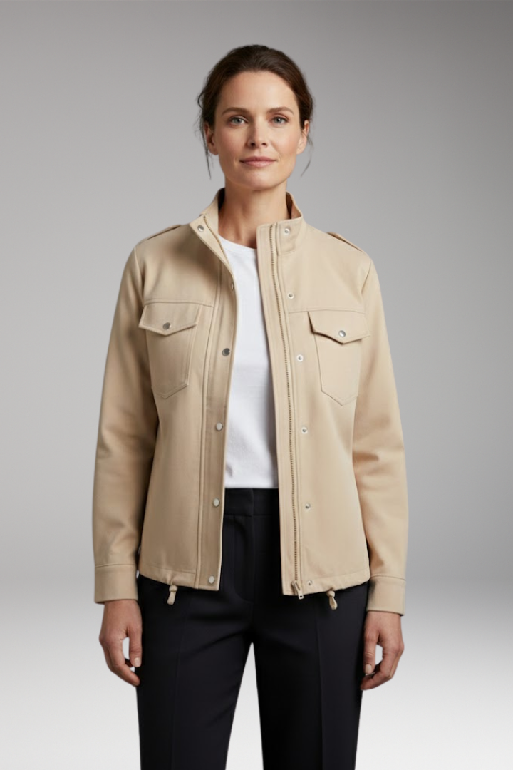 Pippa | Womens Beige Collared Zip Up Jacket