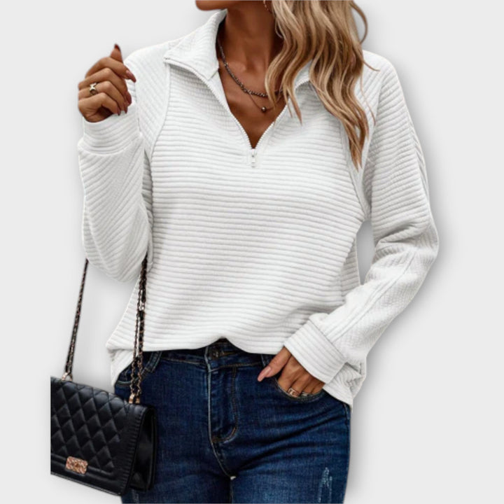 Pippa | Womens Ribbed Quarter Zip Long Sleeve Top