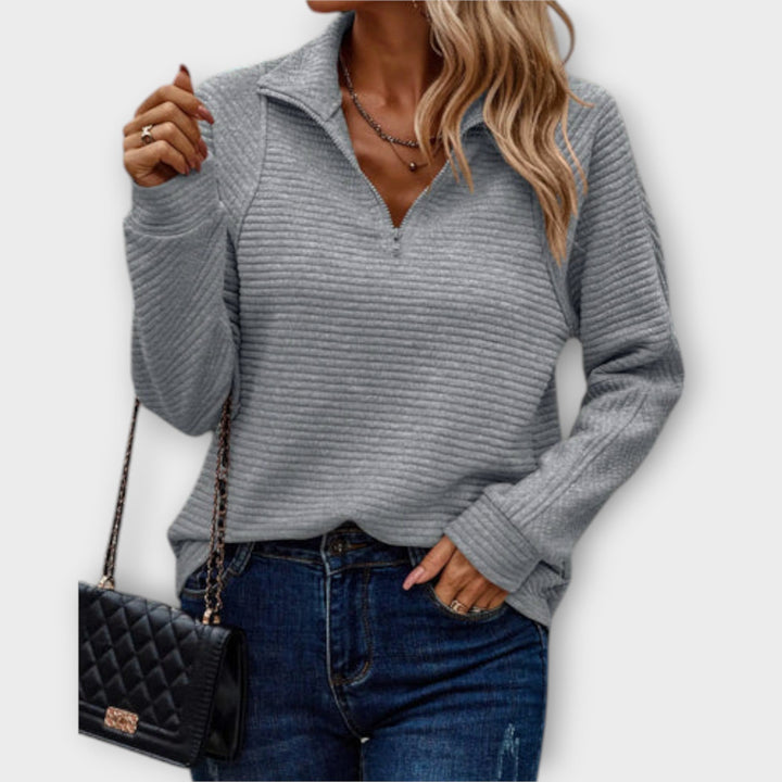 Pippa | Womens Ribbed Quarter Zip Long Sleeve Top