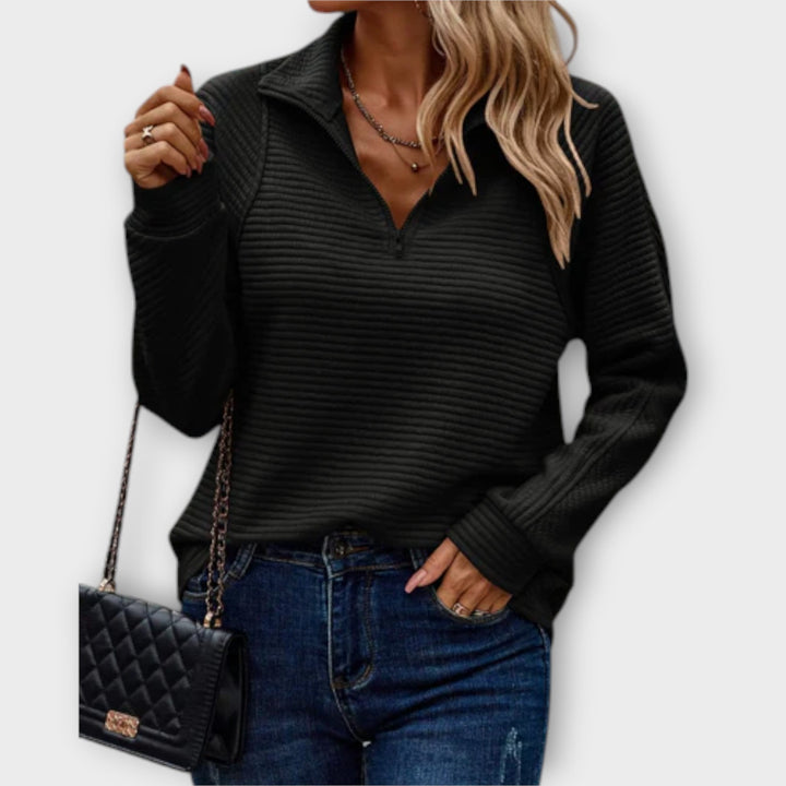 Pippa | Womens Ribbed Quarter Zip Long Sleeve Top