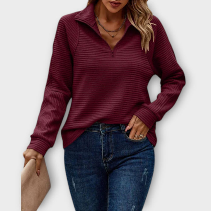 Pippa | Womens Ribbed Quarter Zip Long Sleeve Top
