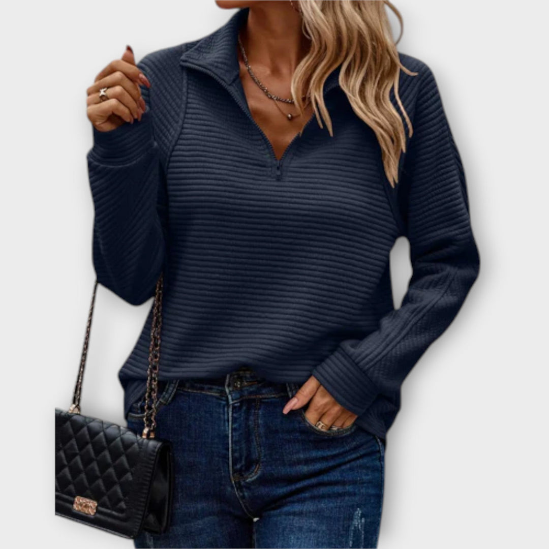Pippa | Womens Ribbed Quarter Zip Long Sleeve Top