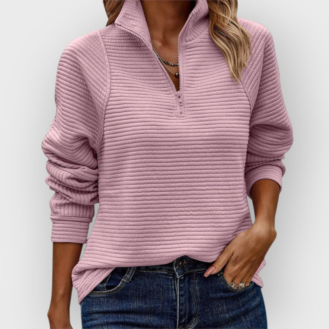 Pippa | Womens Ribbed Quarter Zip Long Sleeve Top