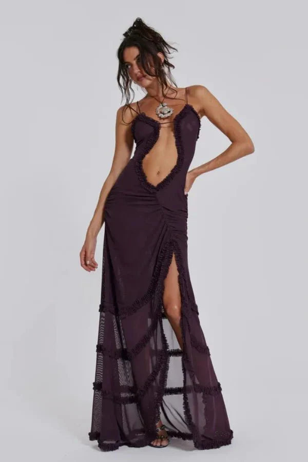 Poppy | Sleeveless Animal Print Cut Out Summer Maxi Dress