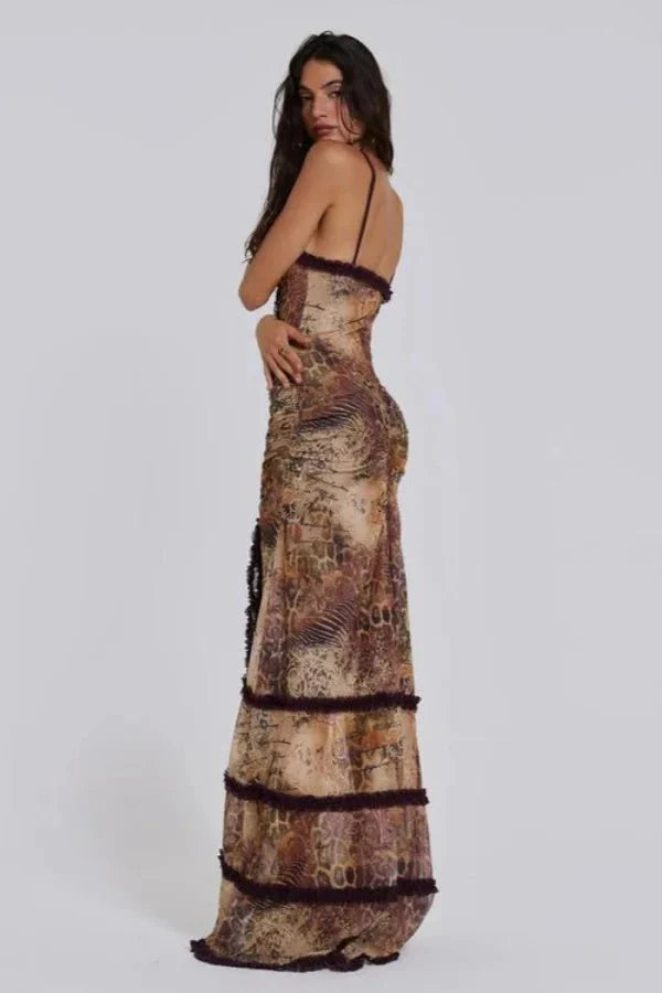 Poppy | Sleeveless Animal Print Cut Out Summer Maxi Dress