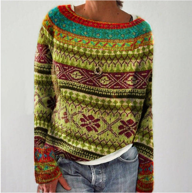 Poppy | Tree Print Knit Boat Neck Long Sleeve Jumper
