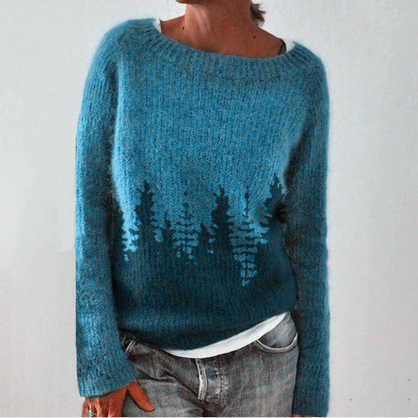 Poppy | Tree Print Knit Boat Neck Long Sleeve Jumper