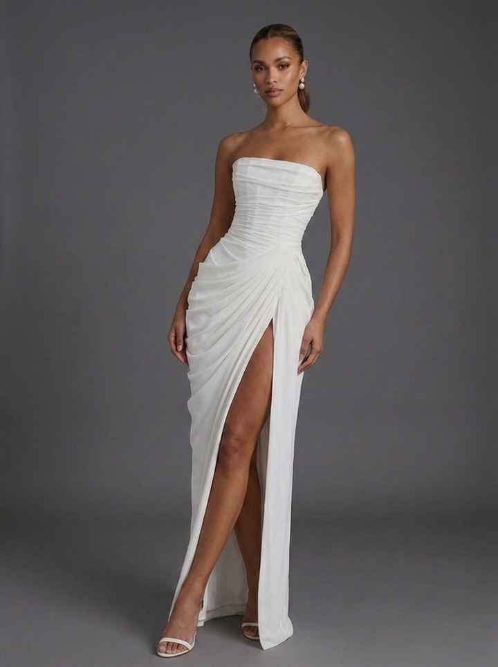 Poppy | Wedding Guest Strapless Ruched Maxi Dress