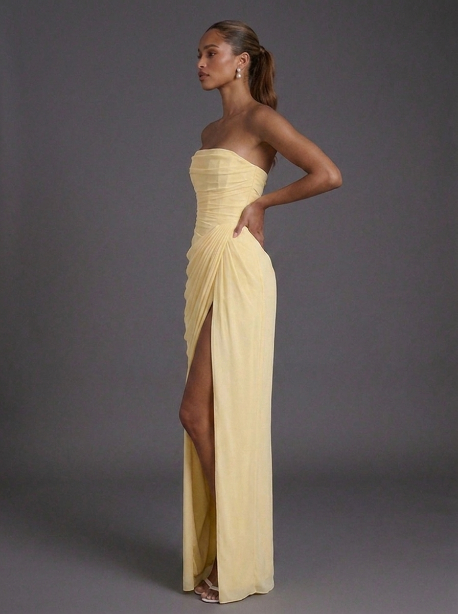 Poppy | Wedding Guest Strapless Ruched Maxi Dress