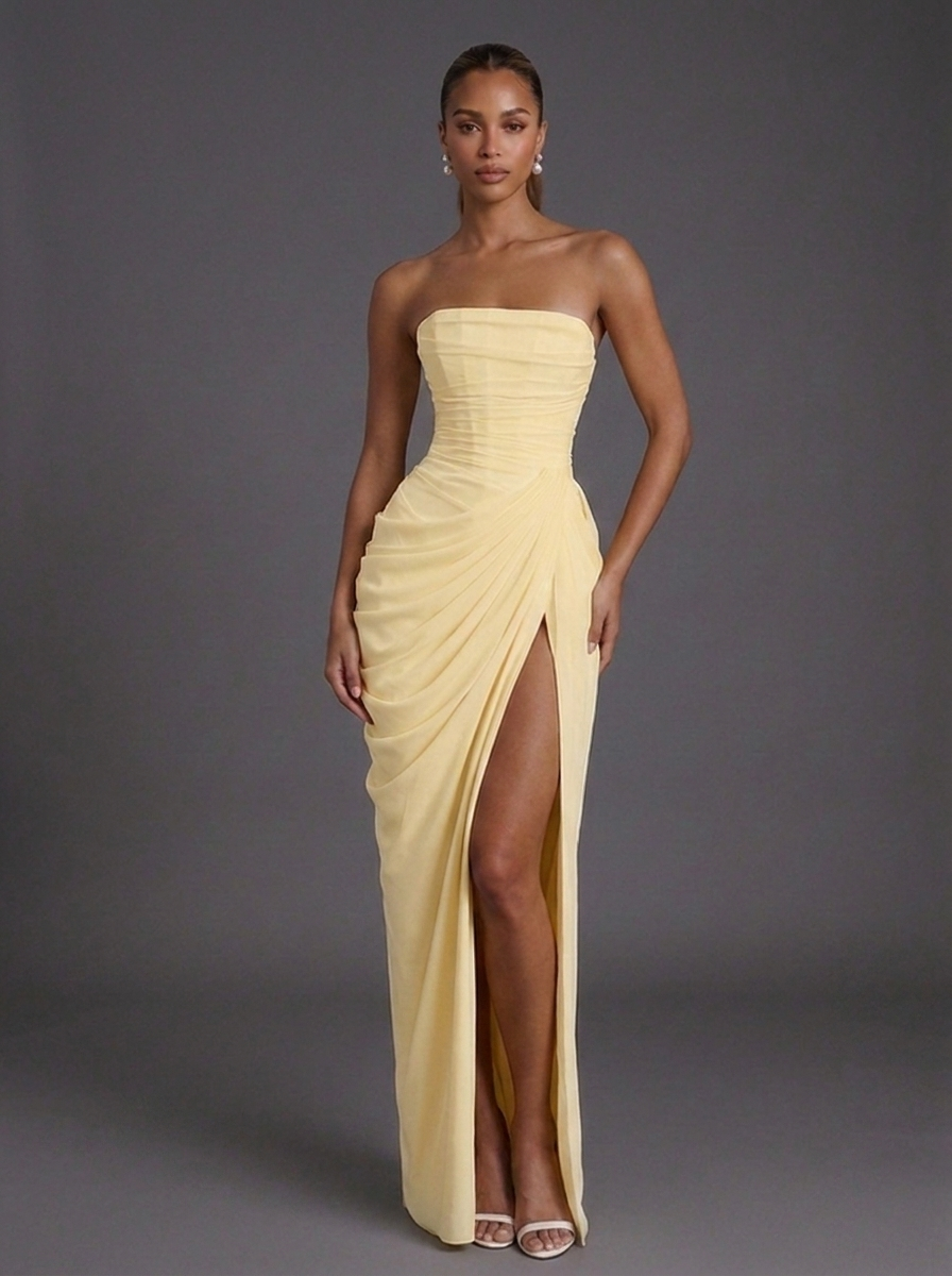 Poppy | Wedding Guest Strapless Ruched Maxi Dress