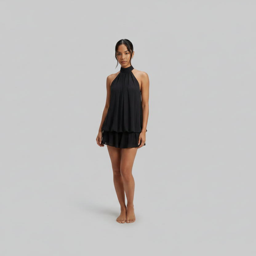 Poppy | Womens Halter Neck Chiffon Mini Romper