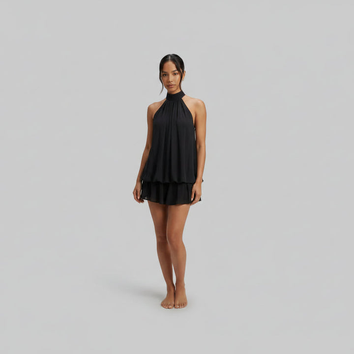 Poppy | Womens Halter Neck Chiffon Mini Romper