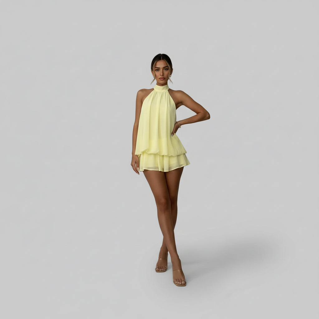 Poppy | Womens Halter Neck Chiffon Mini Romper