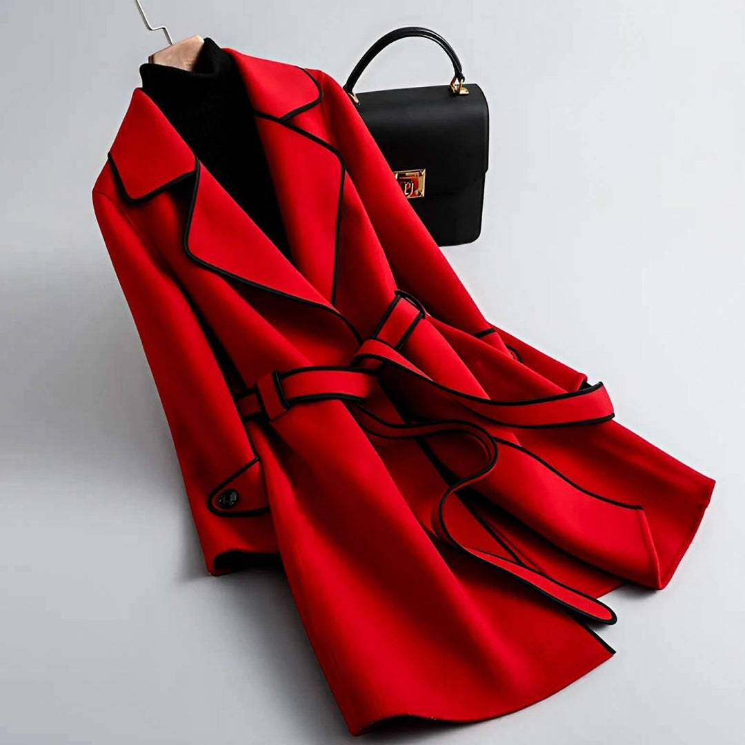 Clemmie | Wrap Coat with Piping Belted Waist