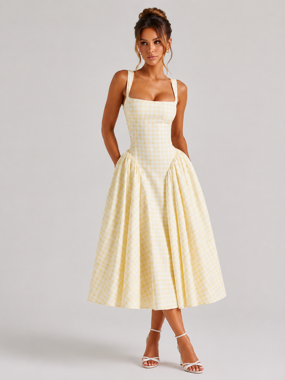 Rosie | Womens Checked Sleeveless Midi Summer Dress