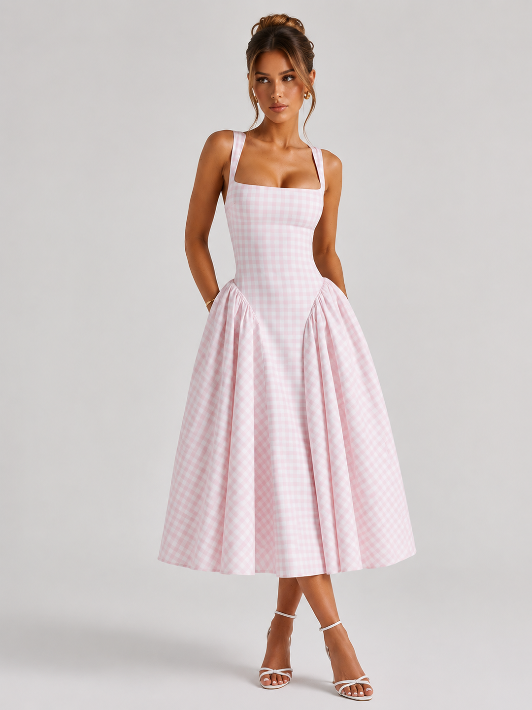 Rosie | Womens Checked Sleeveless Midi Summer Dress