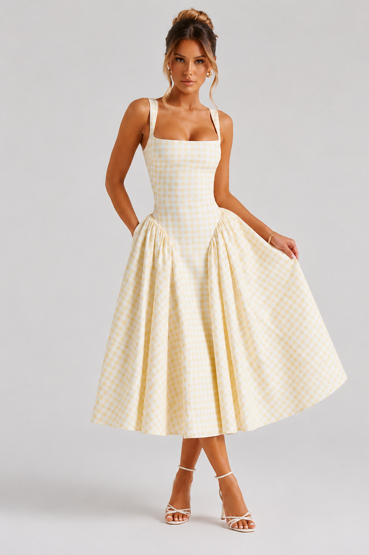 Rosie | Womens Checked Sleeveless Midi Summer Dress