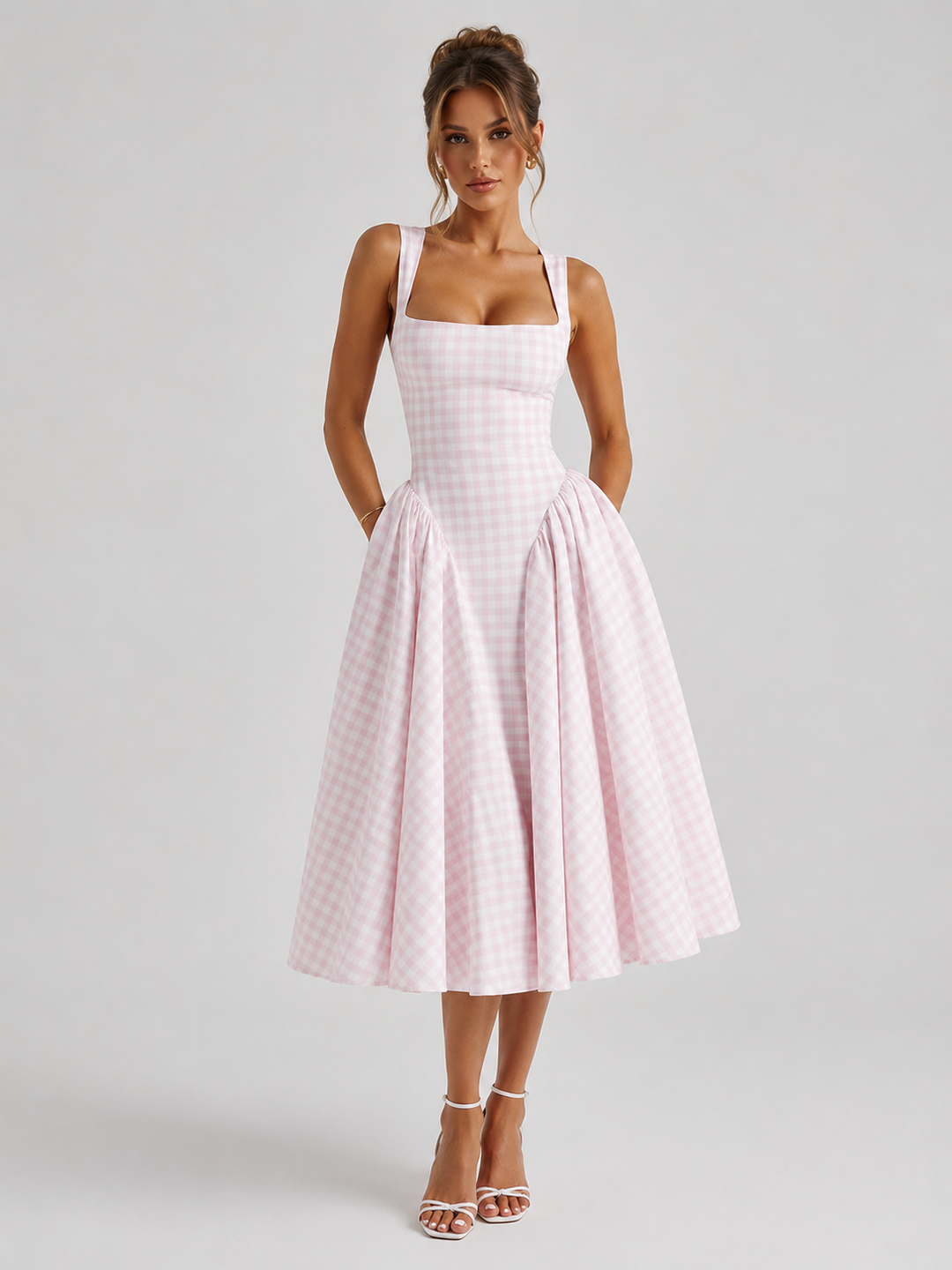 Rosie | Womens Checked Sleeveless Midi Summer Dress