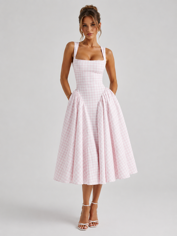 Rosie | Womens Checked Sleeveless Midi Summer Dress