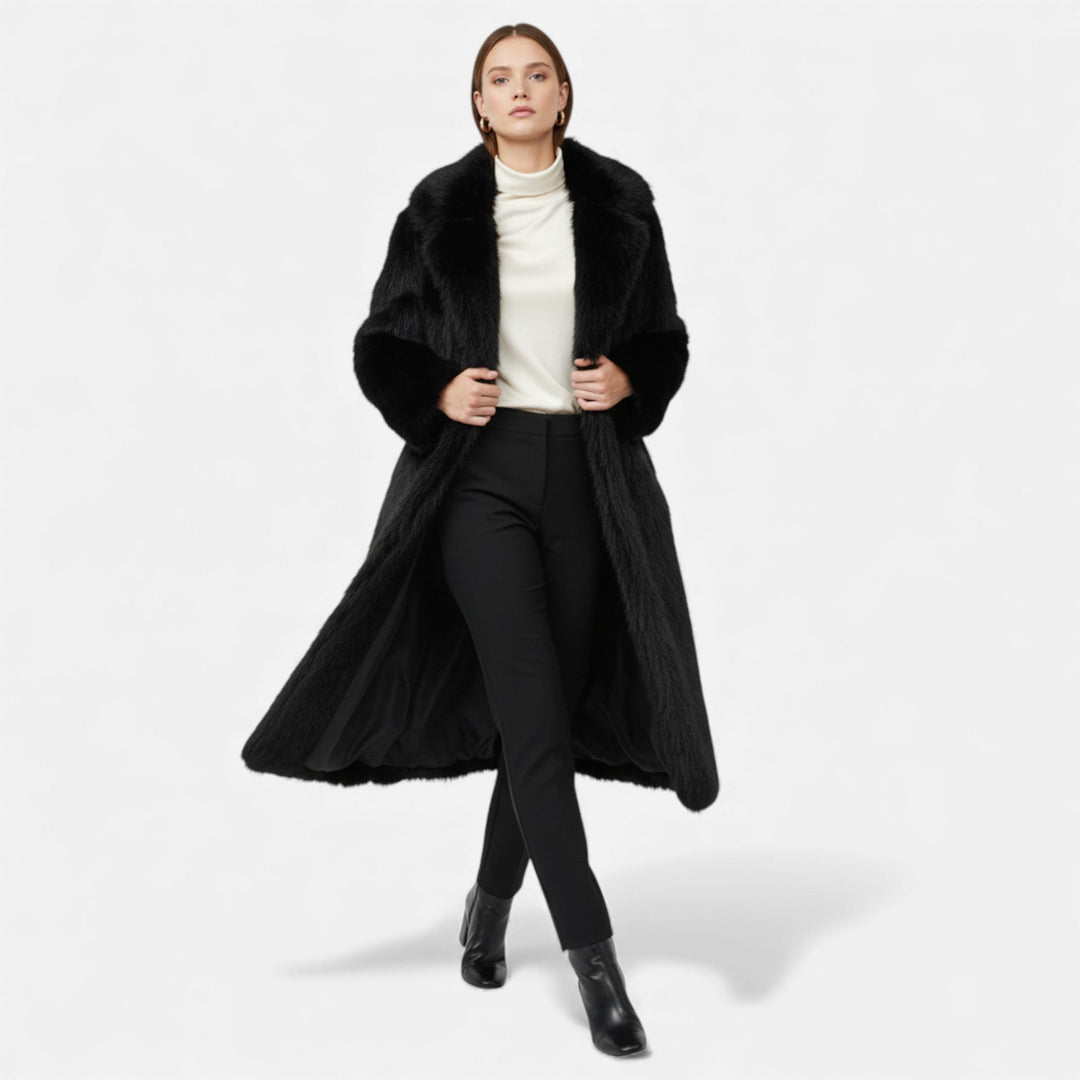 Rosie | Womens Faux Fur Open Front Knee Length Coat