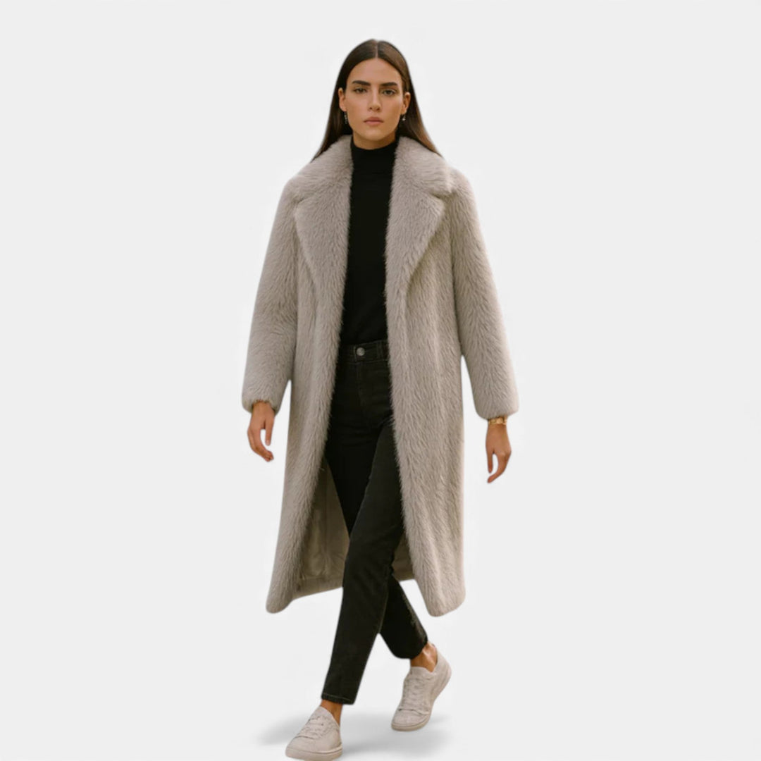 Rosie | Womens Faux Fur Open Front Knee Length Coat