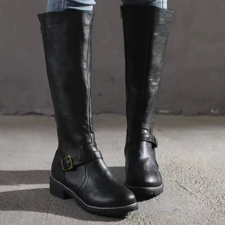 Evie | Leather Knee High Zip Boots