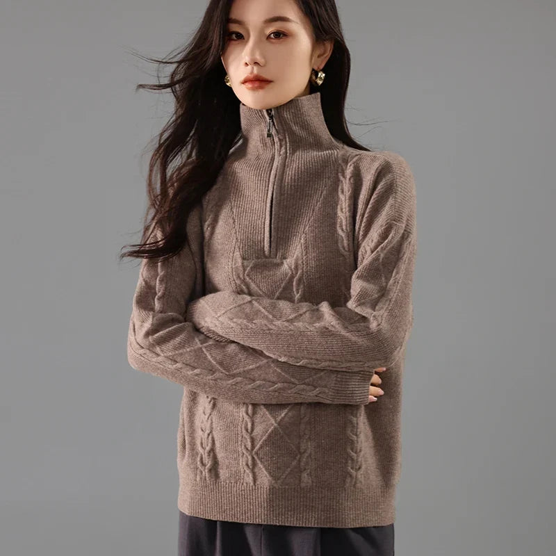 Daisy | Cable Knit Quarter Zip Relaxed Sweater