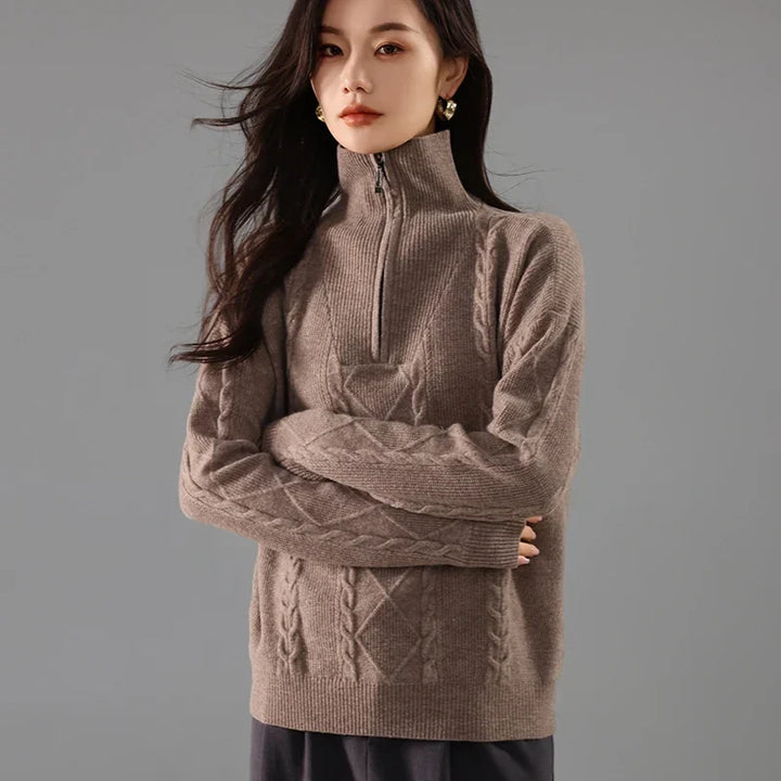 Daisy | Cable Knit Quarter Zip Relaxed Sweater