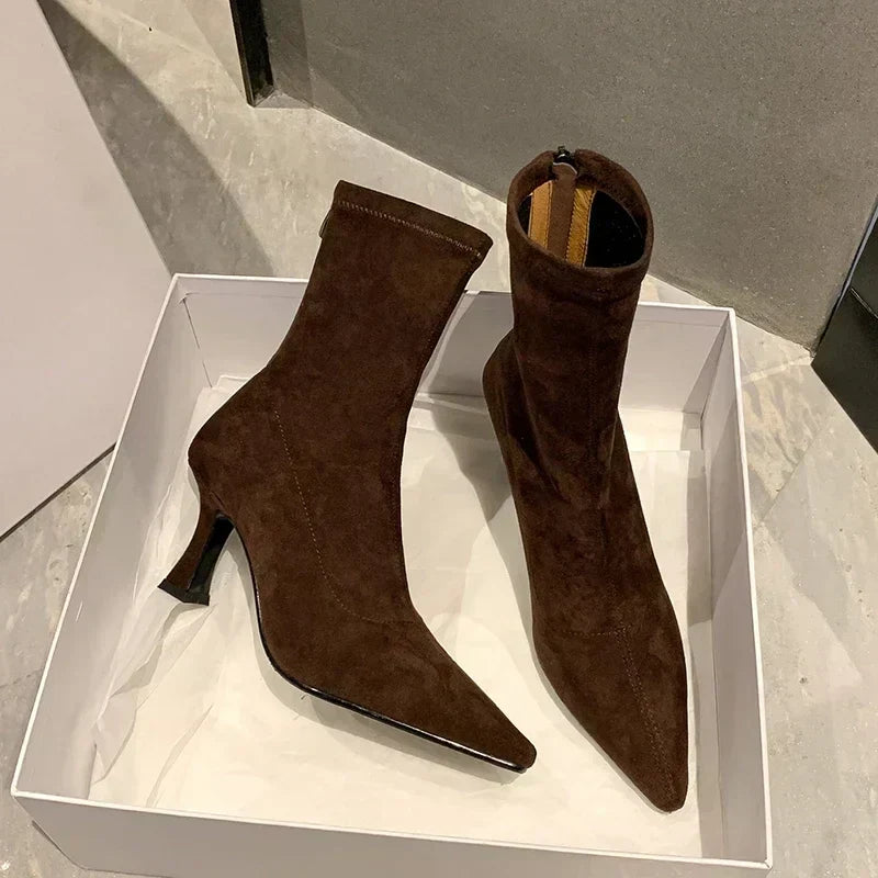 Rosie | Suede Pointed Toe Kitten Heel Boots