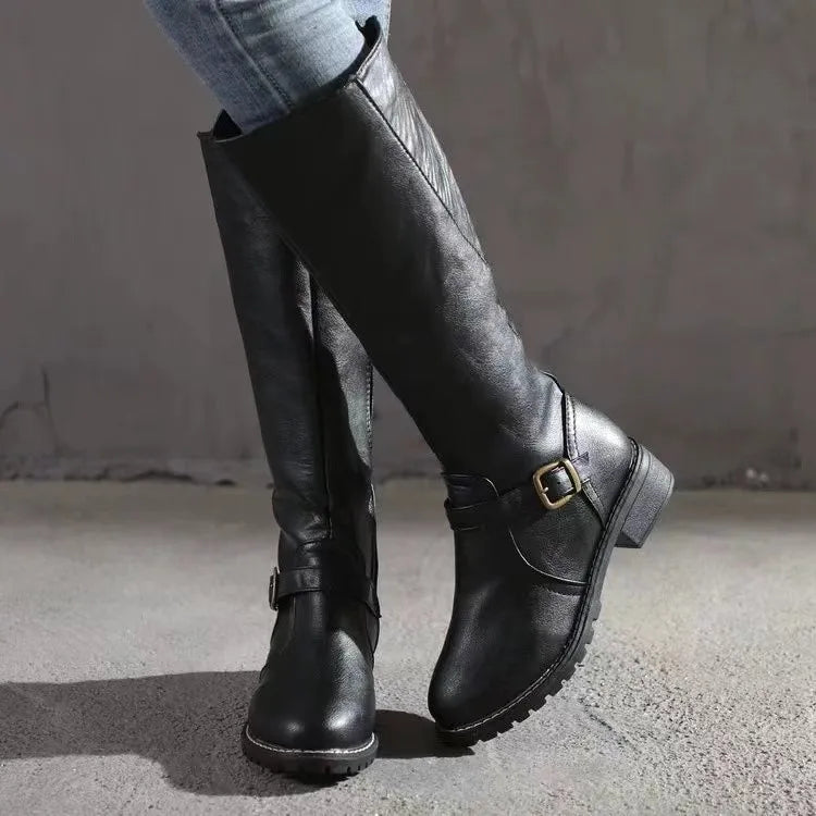 Evie | Leather Knee High Zip Boots