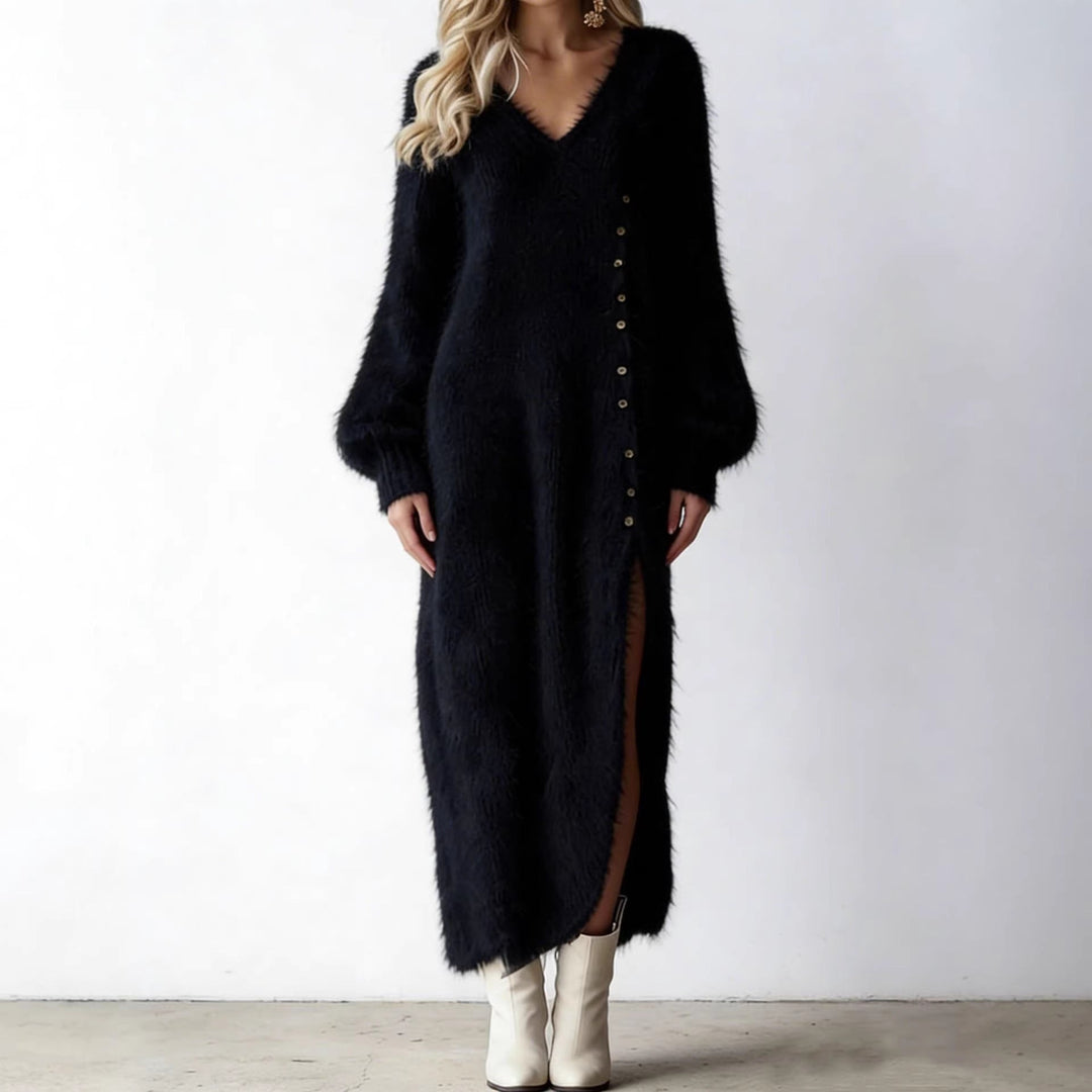 Imogen | V-Neck Cable Knit Jumper Maxi Dress