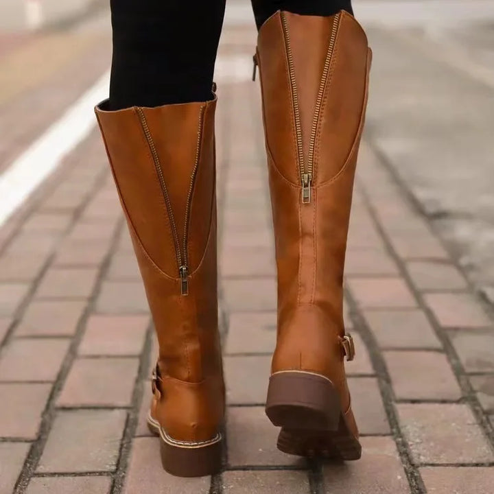 Evie | Leather Knee High Zip Boots
