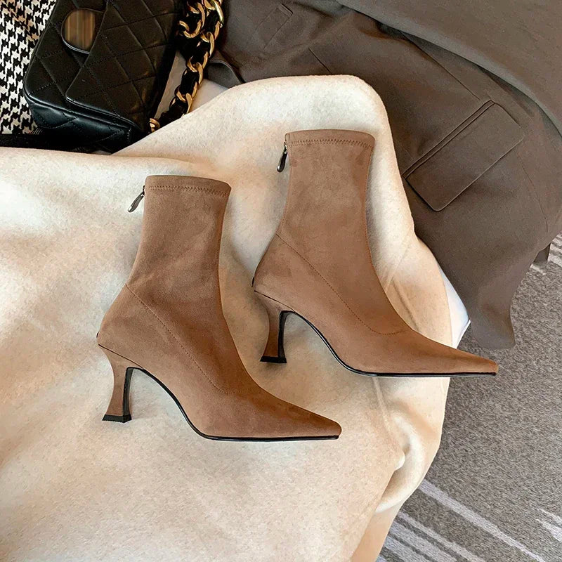 Rosie | Suede Pointed Toe Kitten Heel Boots