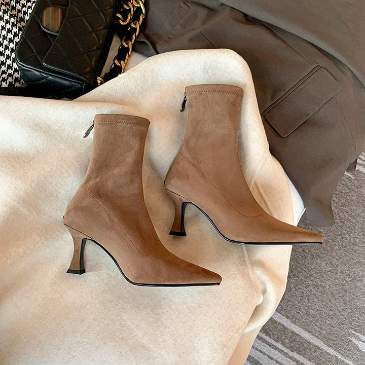 Rosie | Suede Pointed Toe Kitten Heel Boots