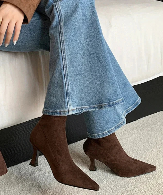 Rosie | Suede Pointed Toe Kitten Heel Boots