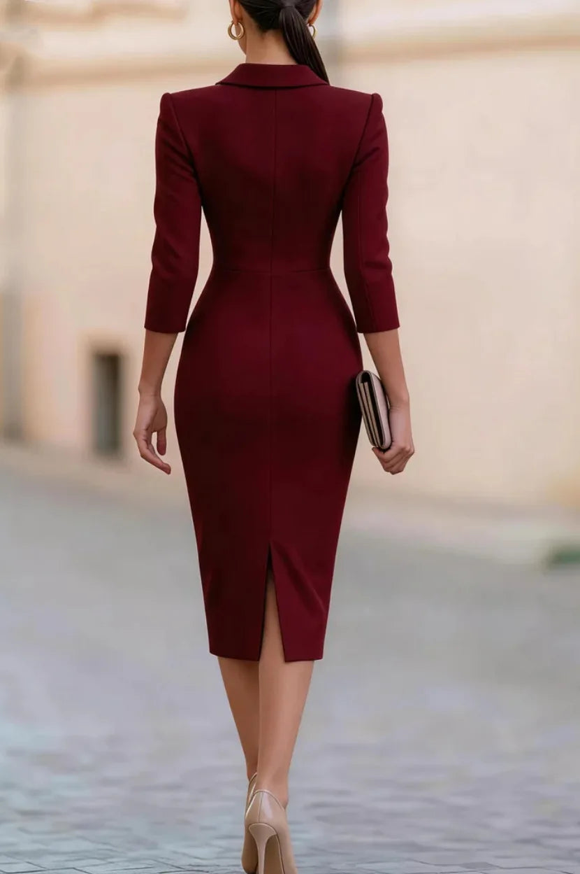 Elsie | Wrap Midi Dress Pencil Fit Long Sleeve
