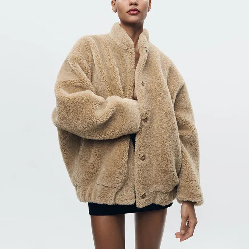 Tilly | Oversized Brown Faux Fur Teddy Coat