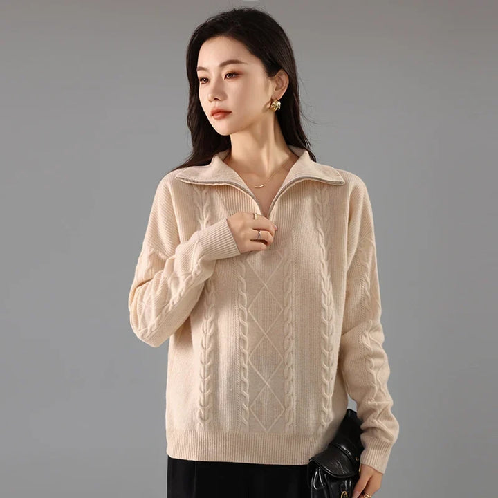 Daisy | Cable Knit Quarter Zip Relaxed Sweater