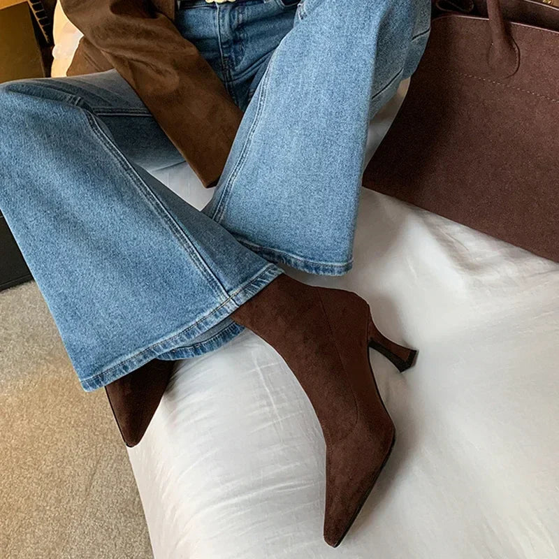 Rosie | Suede Pointed Toe Kitten Heel Boots