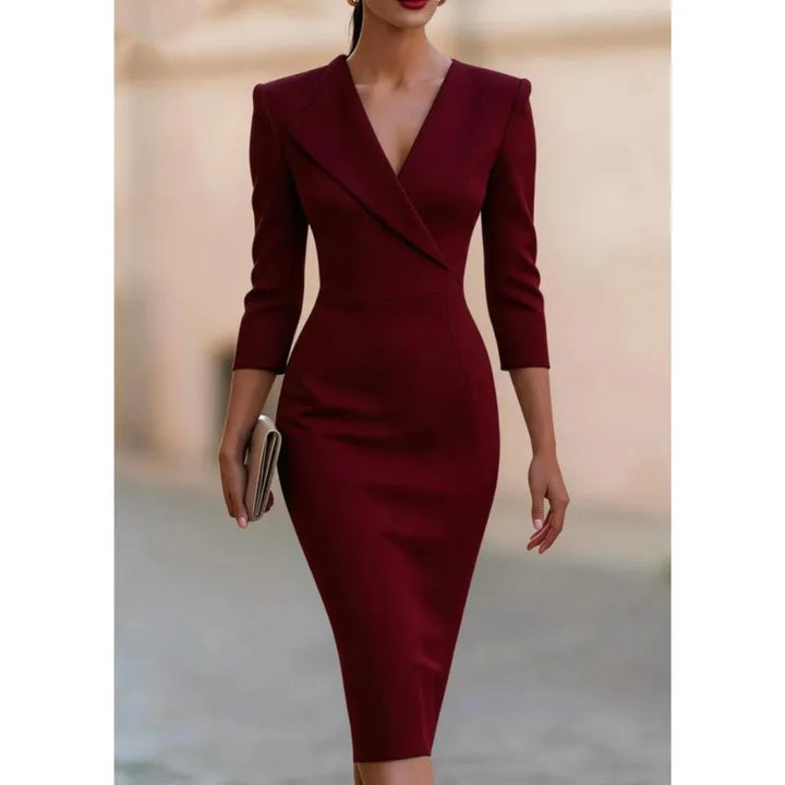 Elsie | Wrap Midi Dress Pencil Fit Long Sleeve