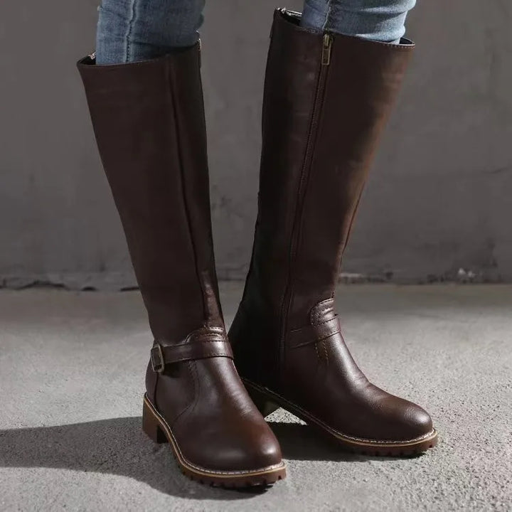 Evie | Leather Knee High Zip Boots