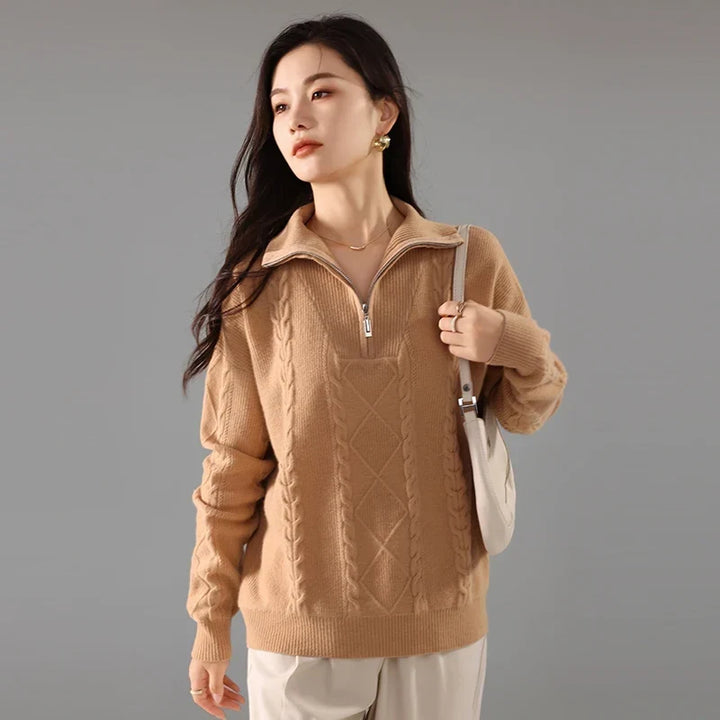 Daisy | Cable Knit Quarter Zip Relaxed Sweater