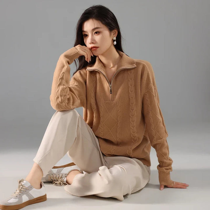 Daisy | Cable Knit Quarter Zip Relaxed Sweater