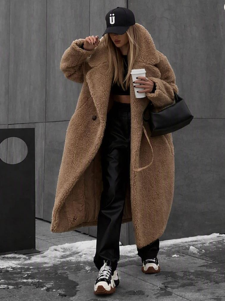 Phoebe | Oversized Brown Faux Fur Teddy Coat