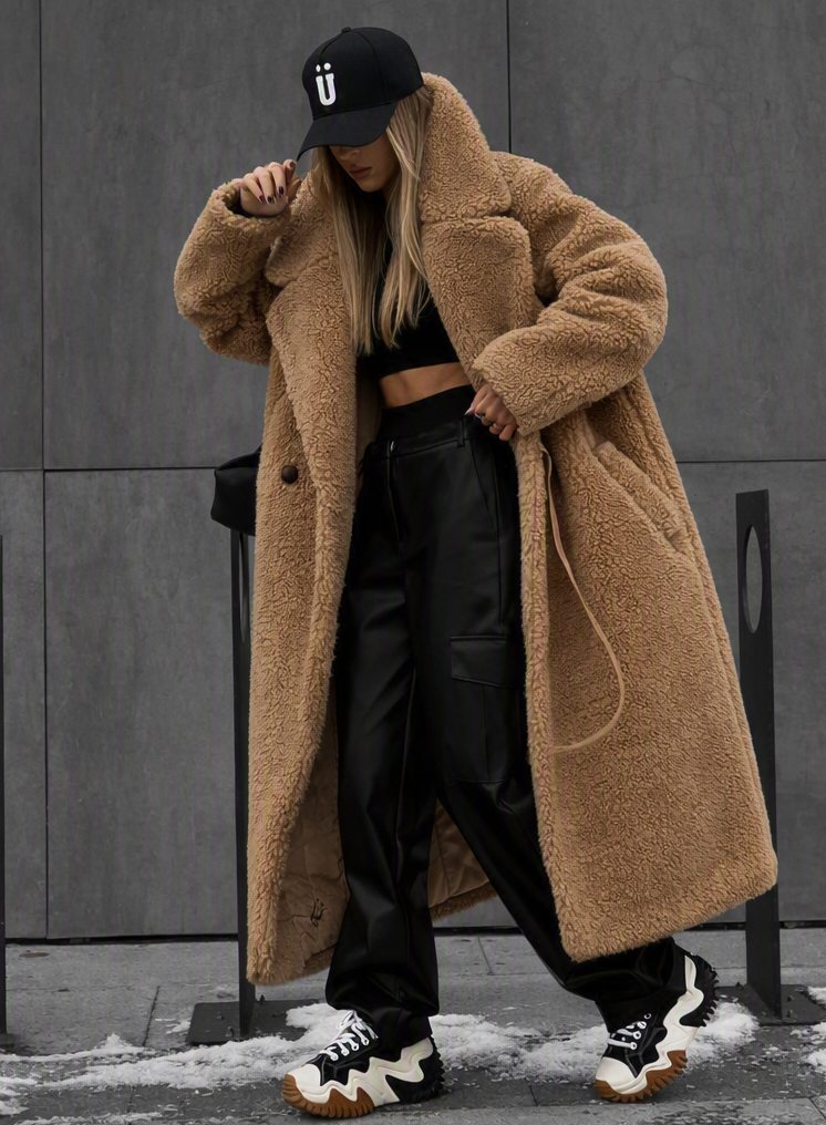 Phoebe | Oversized Brown Faux Fur Teddy Coat
