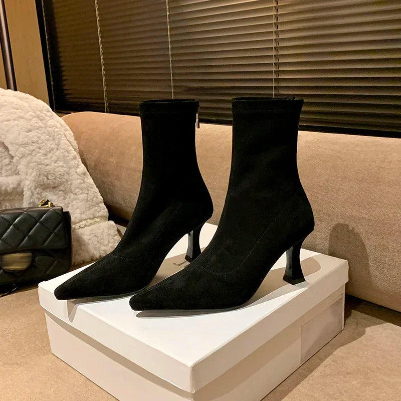 Rosie | Suede Pointed Toe Kitten Heel Boots