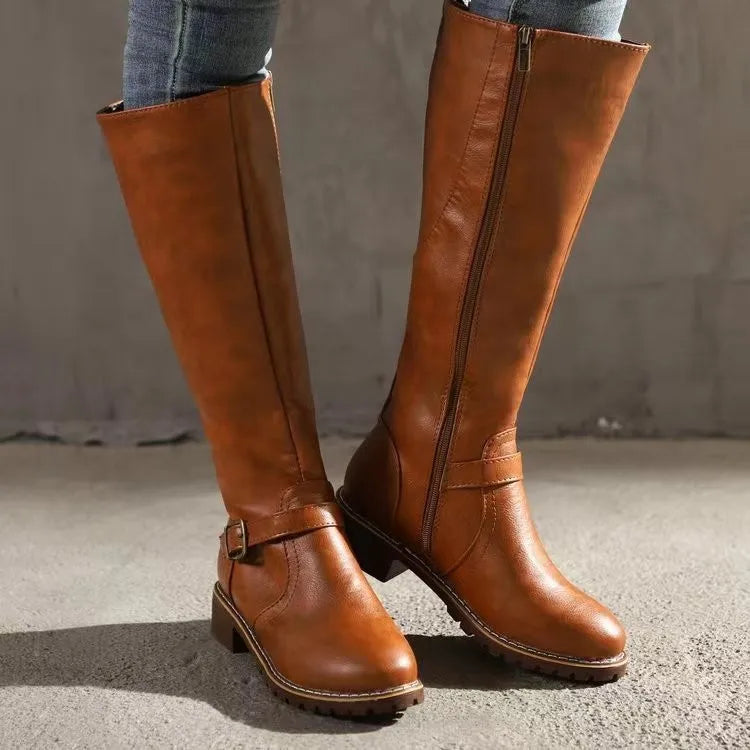 Evie | Leather Knee High Zip Boots