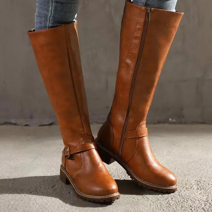 Evie | Leather Knee High Zip Boots