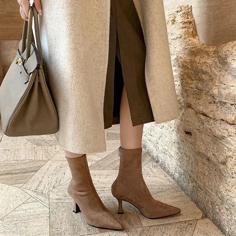 Rosie | Suede Pointed Toe Kitten Heel Boots